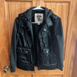 Boys Route 66 hooded faux leather jacket size 10/12